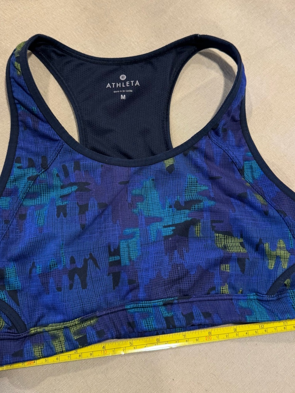 Athleta Blue and Teal Abstract Racerback Sports Bra